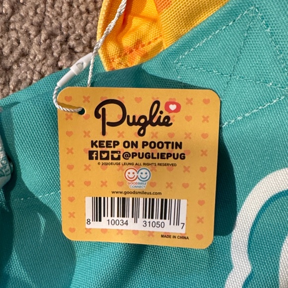 Teal and Yellow Tote Bag with Pug Design - Picture 2 of 3